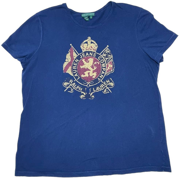 Ralph Lauren Women's Navy and Burgundy  Coat Of Arms T-Shirt Size Large - Picture 8 of 8